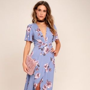 ASTR The Label Selma periwinkle floral wrap dress